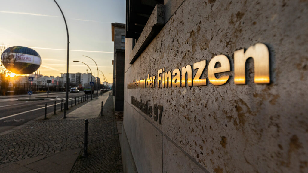 Photo of the Finance Ministry logo on the Finance Ministry building in Germany