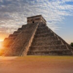 Kukulcan pyramid at sunset, in Chichen Itza, Mexico