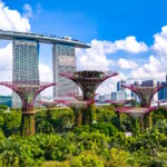 Aerial photo of Singapore's skyline including the Singapore Gardens and the Marina Bay Sands