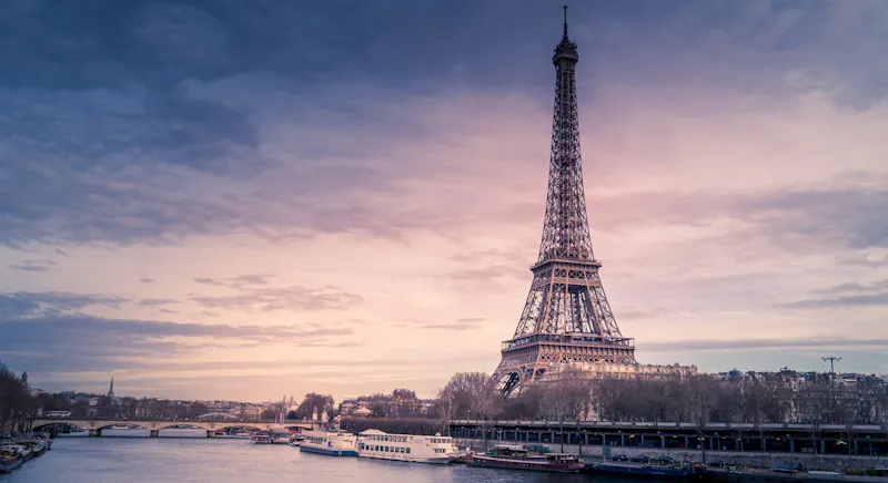 Photo of the Seine river and the Eiffel Tower in Paris, capital of France