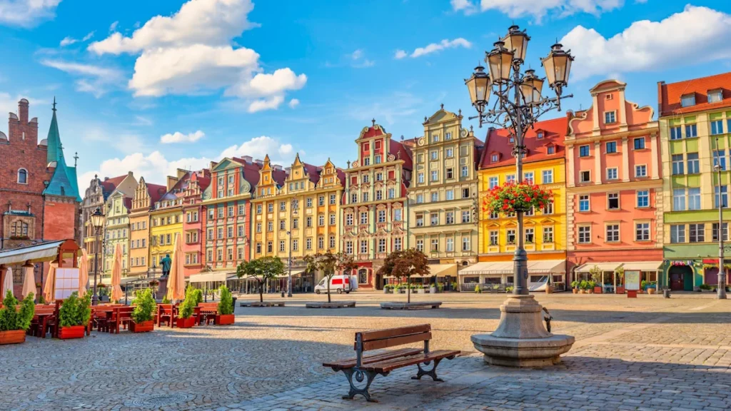 Market Square In The Old Town Of Wroclaw, Poland, At Summer