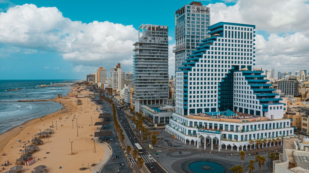 Photo of the seafront and the building in Tel-Aviv, Israel