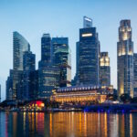 Singapore skyline photo taken from the bay at dusk
