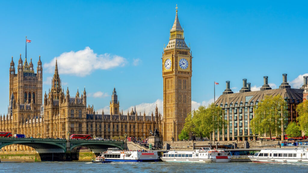 Photo of Big Ben taken from across the Thames in London, capital of the United Kingdom