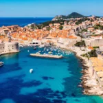 Aerial photo of the harbor and the old city of Dubrovnik, in Croatia