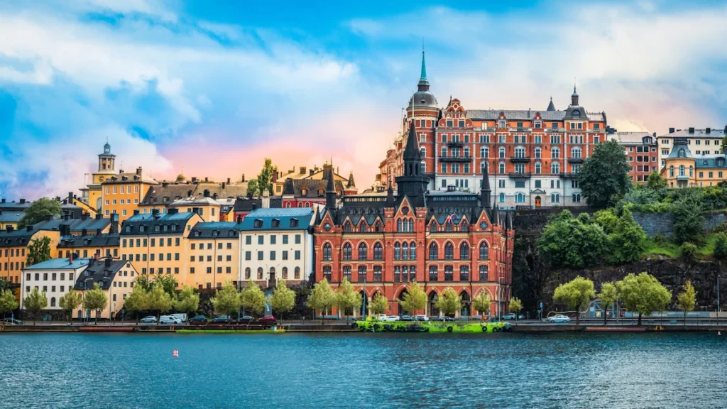 View from the seas of the waterfront of Stockholm, capital of Sweden