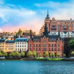 View from the seas of the waterfront of Stockholm, capital of Sweden