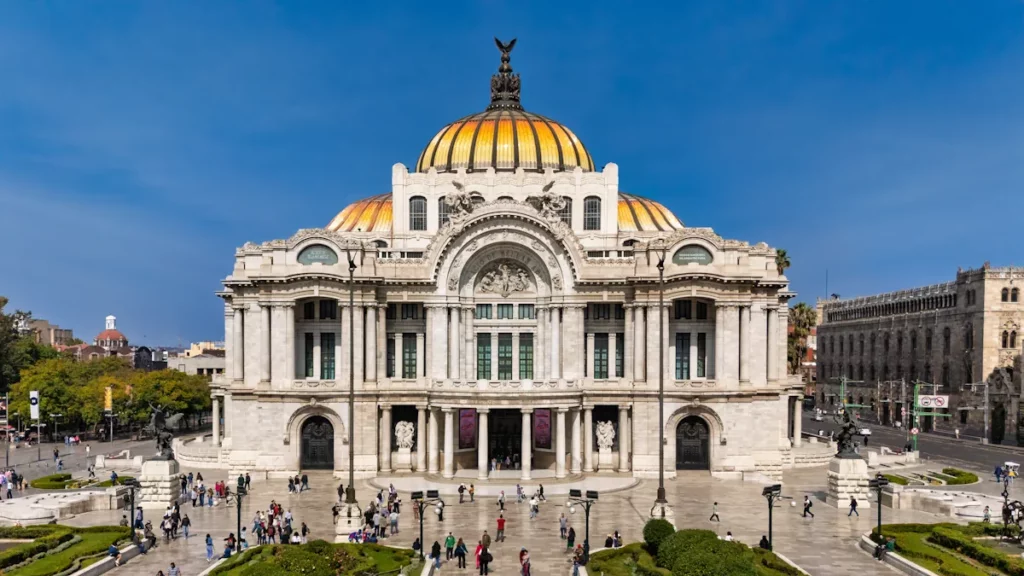 Front view of the Palacio de Bellas Artes in the historic center of Mexico City, capital of Mexico