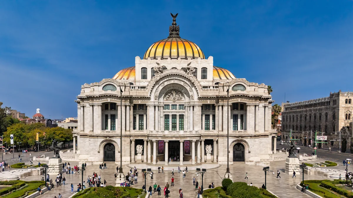 Front view of the Palacio de Bellas Artes in the historic center of Mexico City, capital of Mexico