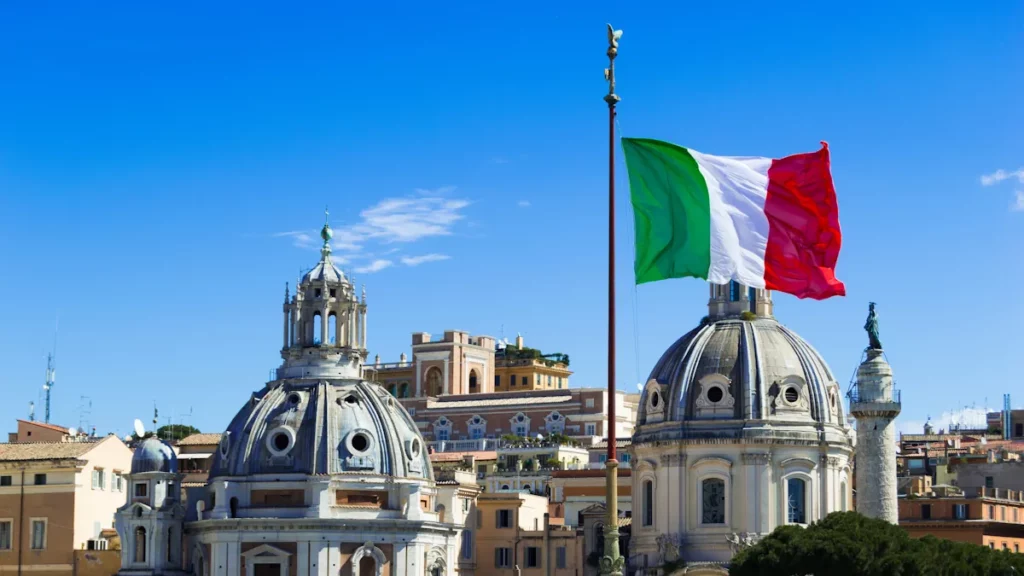 View over Rome’s rooftops from the Italian Parliament building in Italy’s capital city.