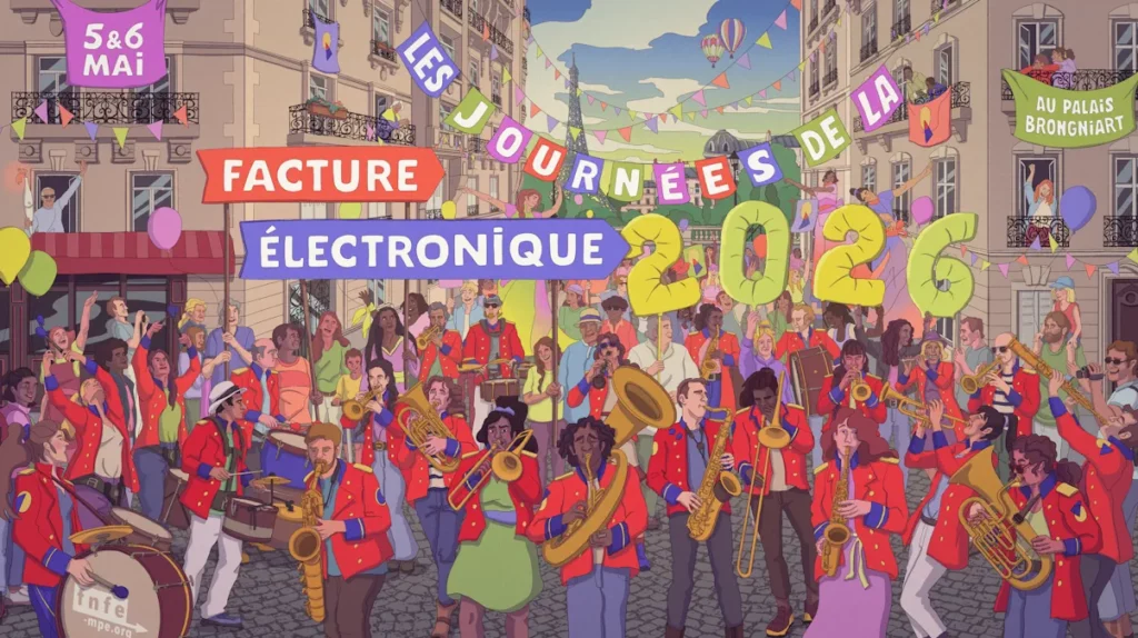 JFE 2026 logo depicting a Parisian street fanfare, symbolising the coordination required between companies and Accredited Platforms to ensure the success of the reform.