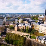 Aerial view of Luxembourg City, showing its historic center
