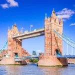 London, United Kingdom. Tower Bridge, an iconic suspension bridge crossing the River Thames near the Tower of London.
