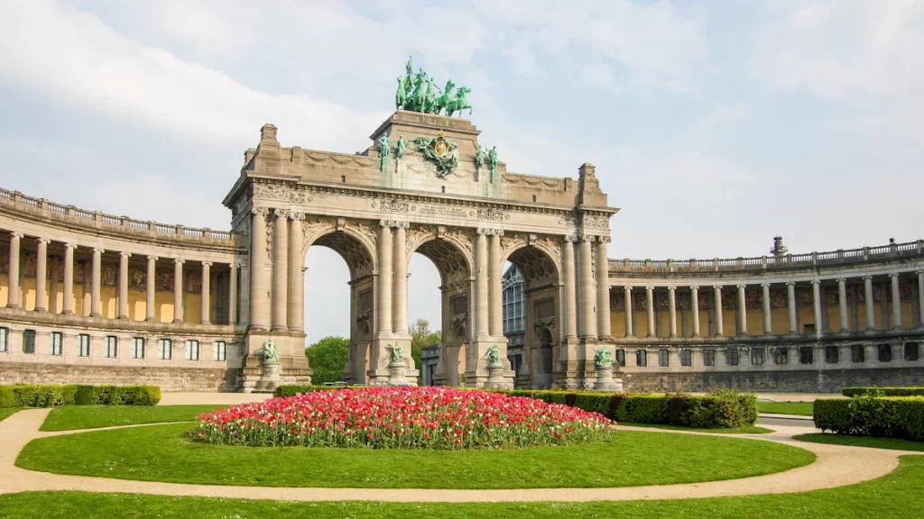 The Triumphal Arch (Arc de Triomphe) in the Parc du Cinquantenaire or Jubelpark in the European Quarter in Brussels.