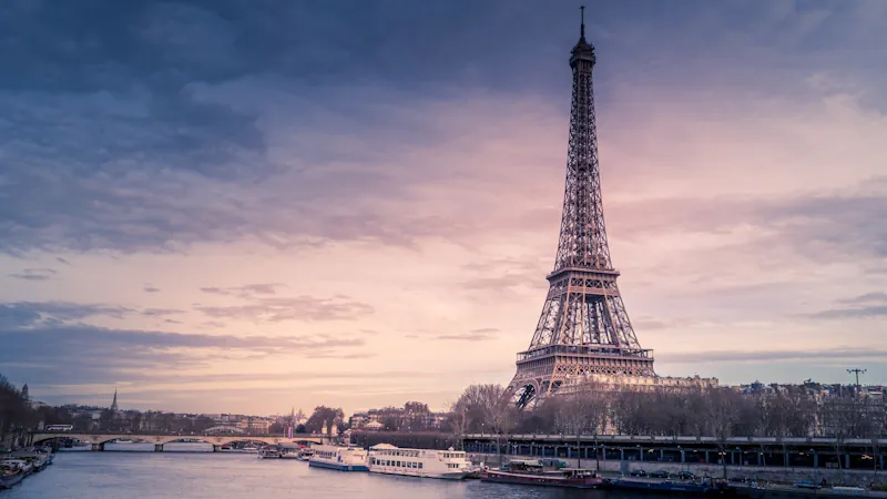 Photo of the Seine river and the Eiffel Tower in Paris, capital of France