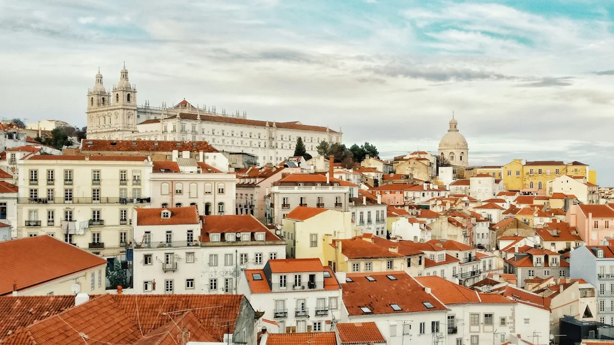 Photo of the roofs and the castle of Lisbon, capital of Portugal