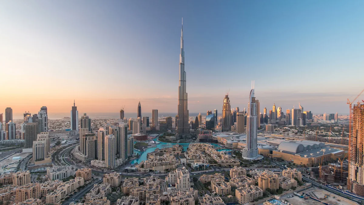 Panoramic photo of Dubai's skyline and Burj Khalifa